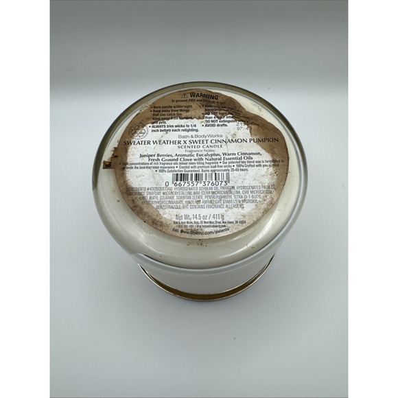 Bath & Body Works Sweater Weather x Sweet Cinnamon Pumpkin 3-Wick Candle New! - Picture 3 of 3